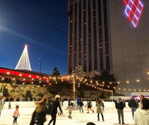 Skater's delighting in the fun at The Ice Rink at Grand Sierra Resort.