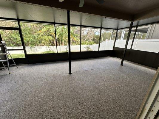 Power washed and Repainted our lanai and even took the floor from concrete to a beautiful epoxy floor!