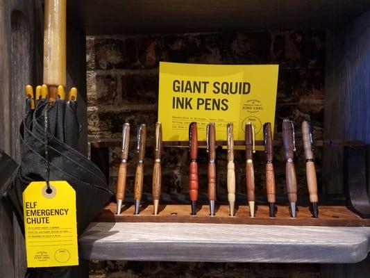 Giant squid ink pens that are beautiful and practical.  Check out the elf emergency chutes too!