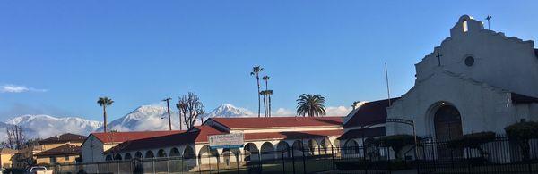 2019 St. Paul's Lutheran Church, Pomona.  Snowy San Gabriel mountains.