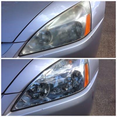 Before and after headlight restoration