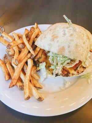 Chicken Bacon Avacado Sandwich with fries