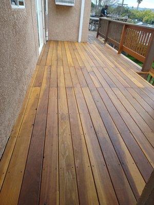 Reedwood deck build  using a clear coat with a water repellant. Rolando CA