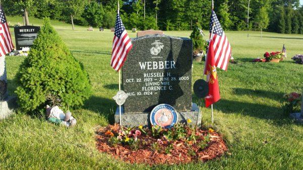 Mazzola's Norwood Monumental Works etched a Marine Corps emblem into this beautiful black stone for my grandfather.