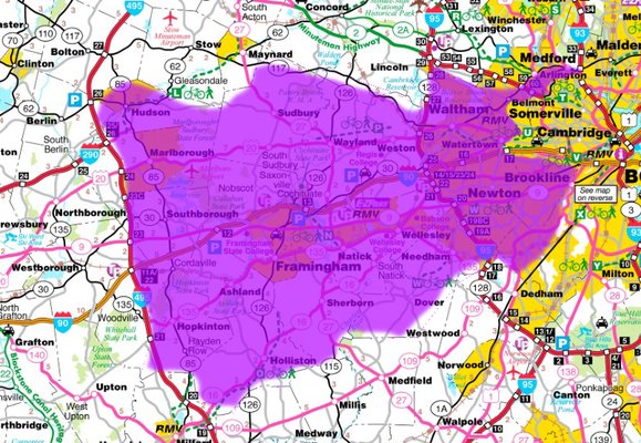 A map of the general area Therapeutic Moments travels to