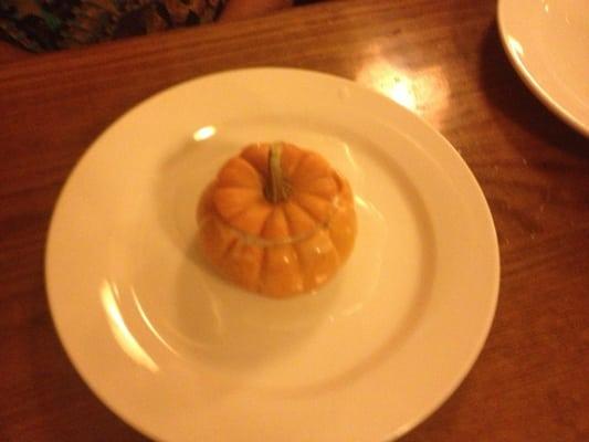 Pumpkin dessert with real pumpkin and ice cream