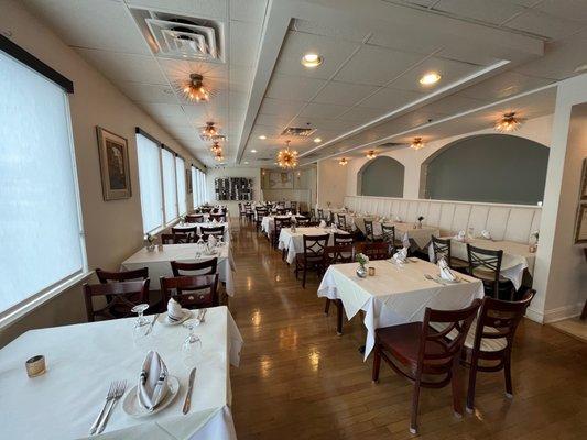 Dining room prepped for dinner service