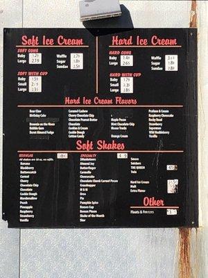 Ice cream menu