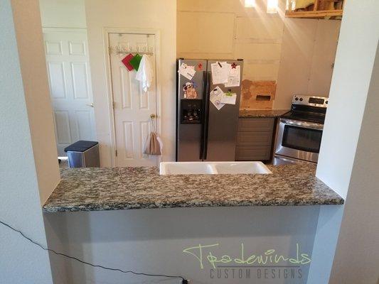 Client remodeling kitchen. Granite Countertops provided by Tradewinds Custom Designs. Project located in Navasota, TX