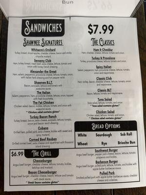 Food menu as of 9/1/24