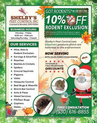 Shelby's Pest Control offers professional, affordable services.