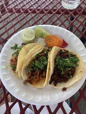 Al Pastor and Chorizo tacos without onion topping.