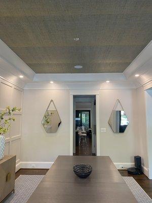 Gorgeous Grass cloth Wallpaper on Ceiling!