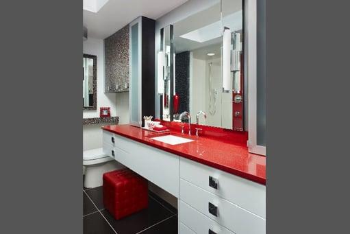 Modern color and texture make a dramatic impact in this modern bath.