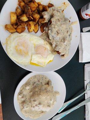 Chicken Fried Steak with a biscuit and gravy upgrade.