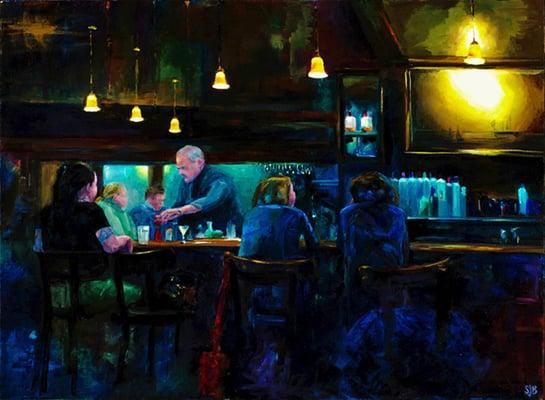 'At The Grog', oil on canvas by Susan Bailey, Lyman-Eyer Gallery, www.lymaneyerart.com