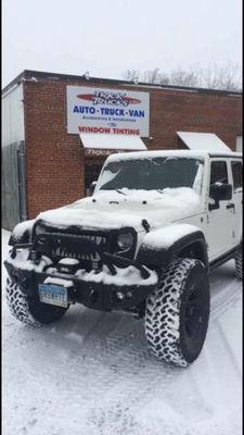 2008 Jeep Wrangler.  Fab Four front bumper 13% tint 4" bds suspension with 37" tires.