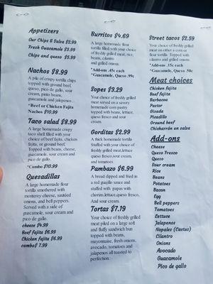 Menu continued