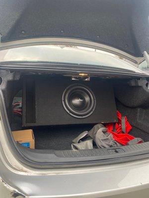 My speaker wedged haphazardly into my trunk for whatever reason.