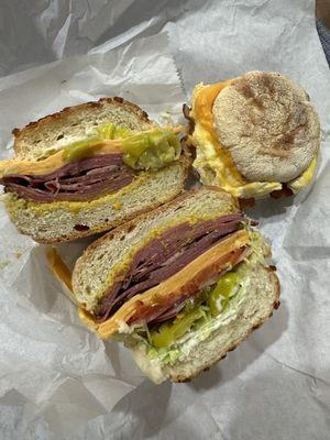 Pastrami Sandwich + English Muffin Breakfast Sandwich