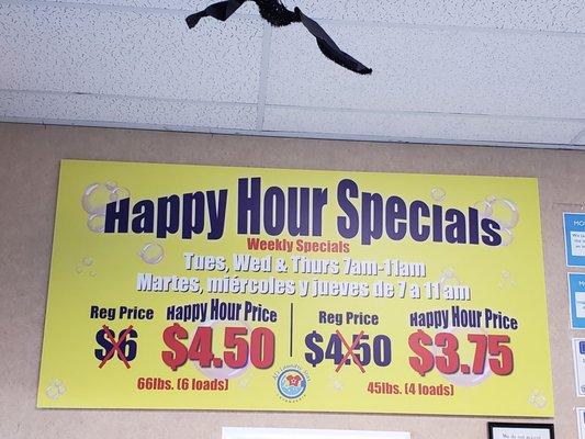 The Happy Hour prices are not accurate. 4.75 and 4.00 are the current prices.