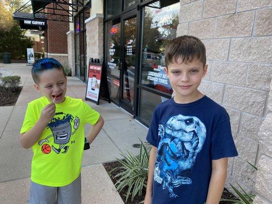 My kids after their cuts!  (Blue Hair not included anymore...unless you bring your own spray)