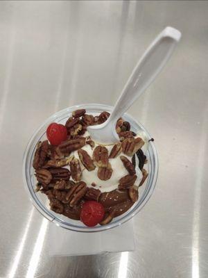 Hot fudge with pecans