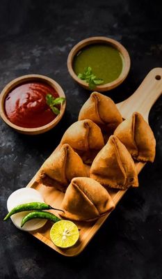 Samosa: Crispy pastry filled with spiced potatoes and peas, a beloved Indian snack.