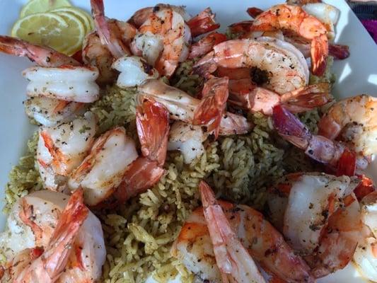 Shrimp over bed of Cilantro Rice