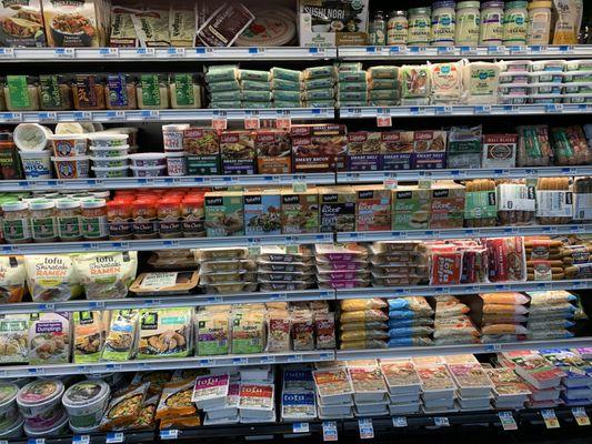 Our large section of alternative meat and cheese section located in our produce department