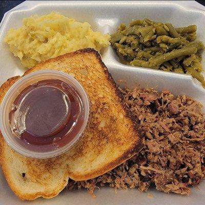 Chopped Brisket with Potato Salad and Green Beans