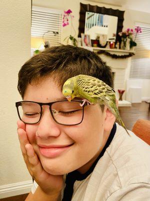 My son and his bird JoJo