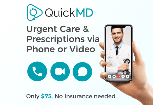 Instantly connect to a top doctor by telephone/video/chat and get a diagnosis and prescription in minutes. Go to http://quick.md to start