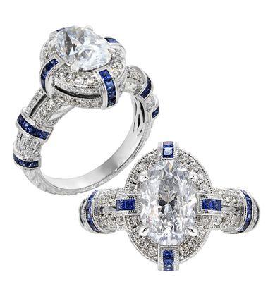 Antique Revival Diamond & Sapphire Engagment Ring