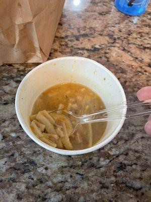 Under Half filled chicken noodle soup, does not match description at all!