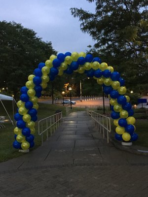 Spiraling Balloon Arch for college admissions event at SCCC.