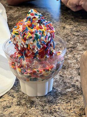 My husband enjoyed his sundae with loads of sprinkles.