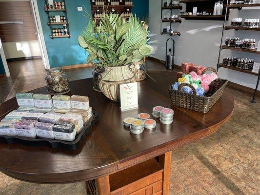 Locally made Artisan Soaps, Pain creams and a large selection of Bath Bombs.