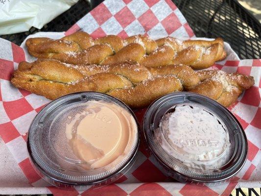 Pretzels with wine cheese and pickle dip! They were fantastic!!