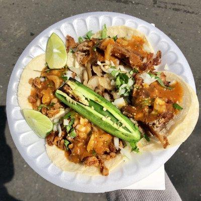 Carnitas and adobada tacos