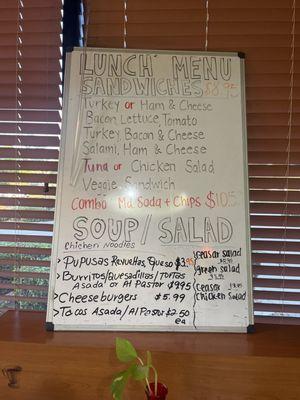 Lunch menu