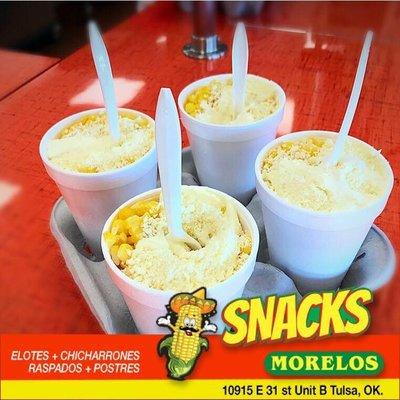 corn in a cup with cheese. You can add chamoy to make it tastier and more spicy!