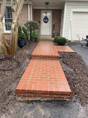 Re-used brick paver walkway