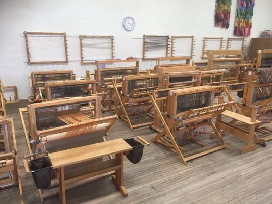 Many looms used to train students. Some looms are for sale, $800+