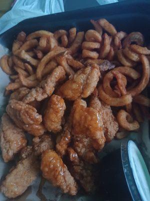 Boneless Wings and fries