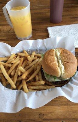 Jalapeño Burger with Fries and large OJ (with a ketchup cameo)