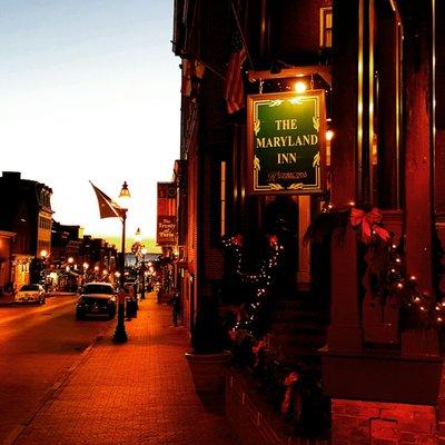 A view looking down Main Street from the front of the Maryland Inn, just outside the Starbucks.