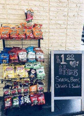 $1.00 menu of chips, snacks, beer and more!