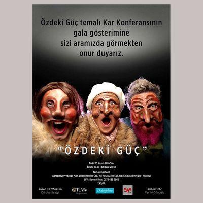 Theater company in Istanbul poster 2018.  In 2008 ordered 7 Raw Unfinished neoprene latex Commedia masks & I taught 7 day Commedia workshop.