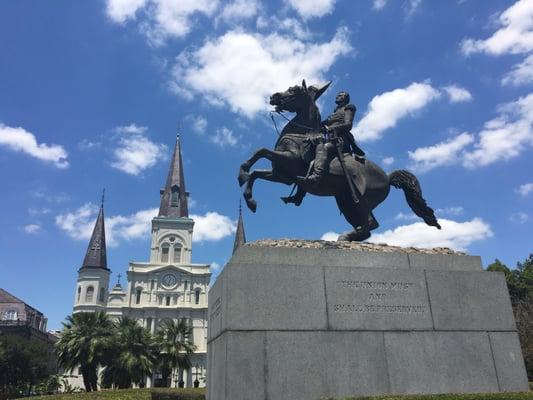 Jackson monument with the church in the background